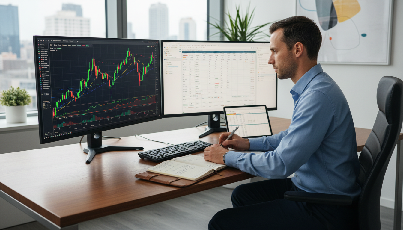 Трейдер анализирует графики валютных пар на торговой платформе