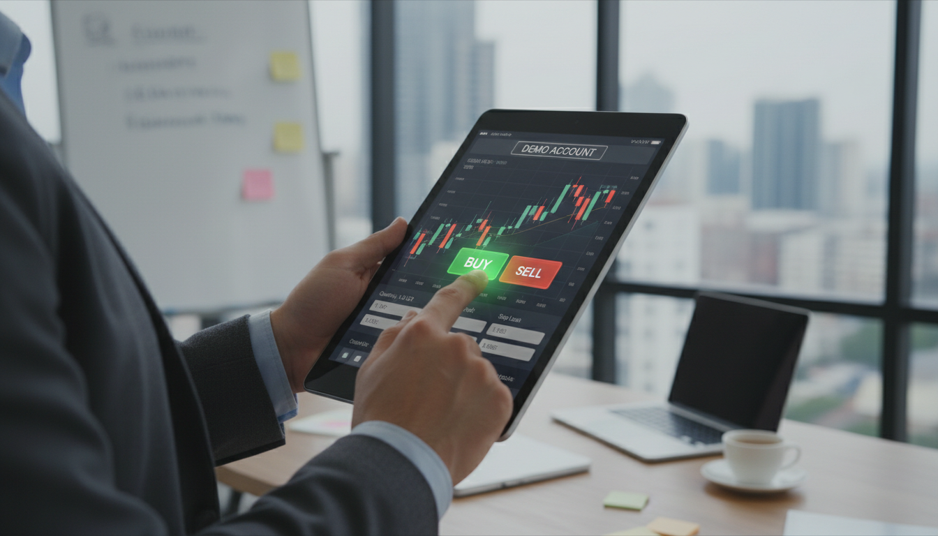 Руки держат смартфон с открытым демо-счетом Форекс